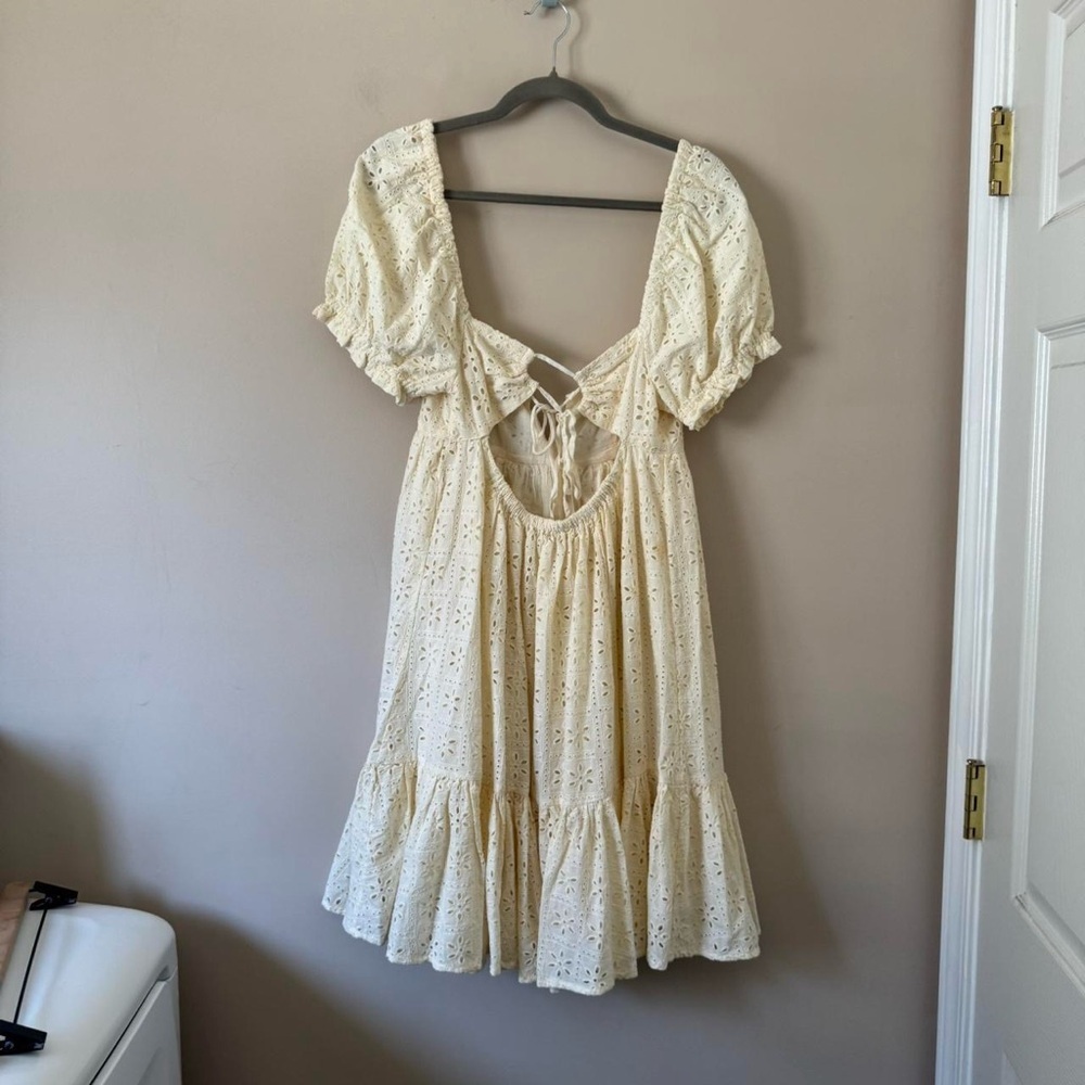 Urban Outfitters NWT Mini Dress Eyelet Coquette Cream Ruffle - Picture 6 of 7